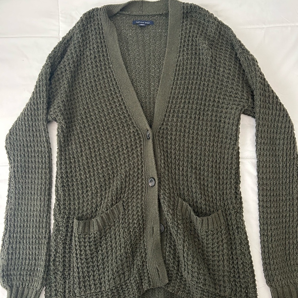 Olive Green Knit Cardigan Sweater